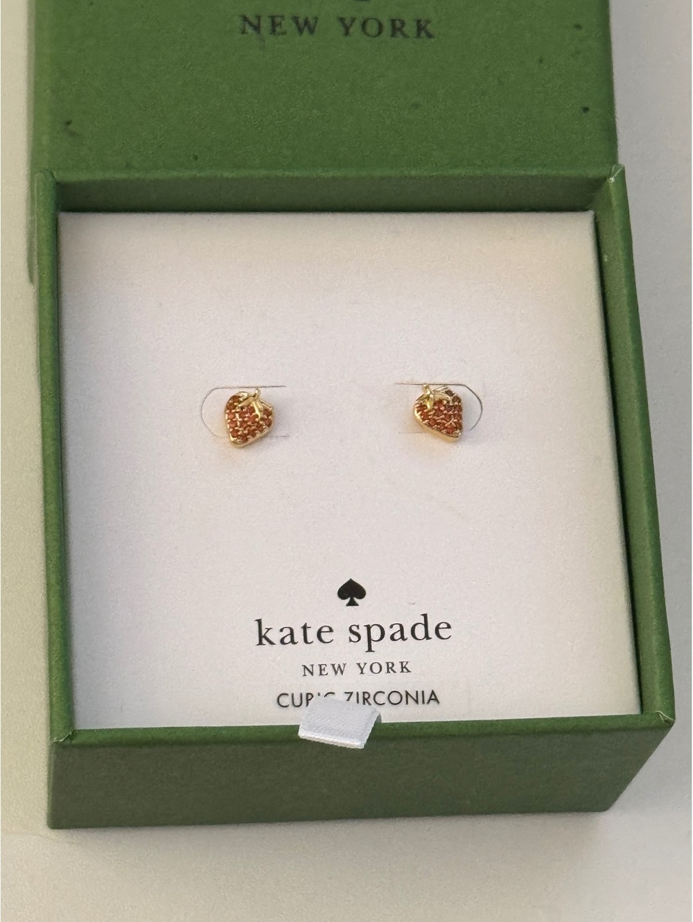 Kate Spade Strawberry Stud Earrings Red Cubic Zirconia NIB